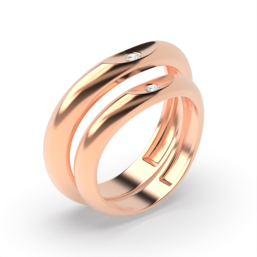 Bezel Setting Round Rose Gold Fascinate Couples Engagement Rings