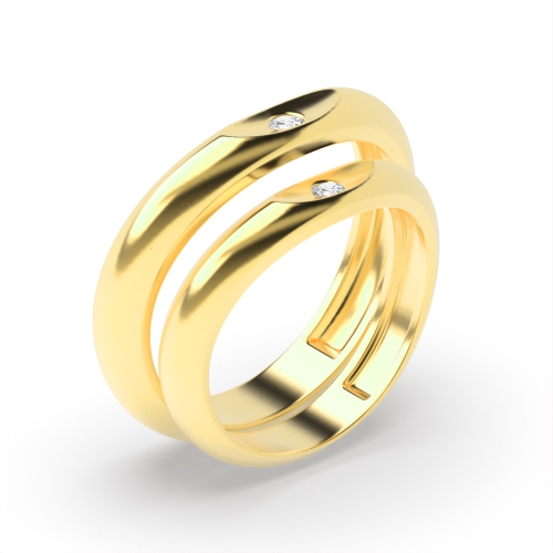 Bezel Setting Round Yellow Gold Fascinate Couples Engagement Rings