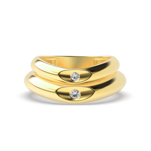 Bezel Setting Round Yellow Gold Fascinate Couples Engagement Rings