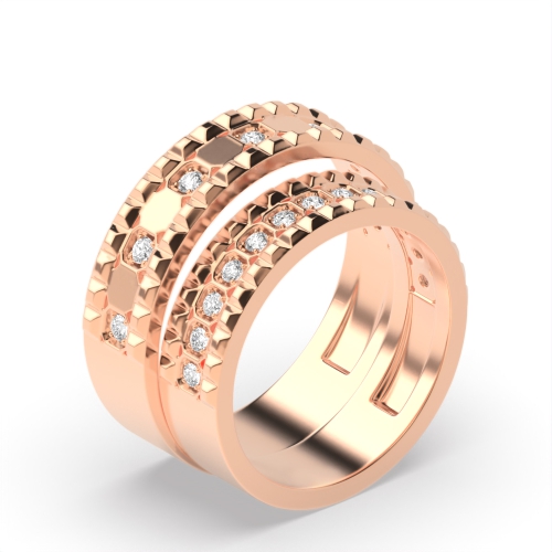 Channel Setting Round Rose Gold Matching band Couples Engagement Rings