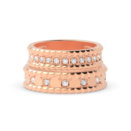 Channel Setting Round Rose Gold Matching band Couples Engagement Rings