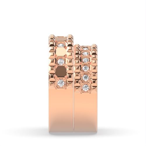 Channel Setting Round Rose Gold Matching band Couples Engagement Rings