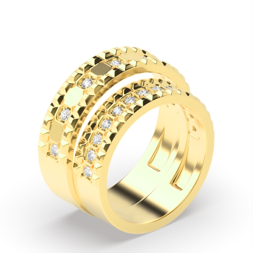Channel Setting Round Yellow Gold Matching band Couples Engagement Rings