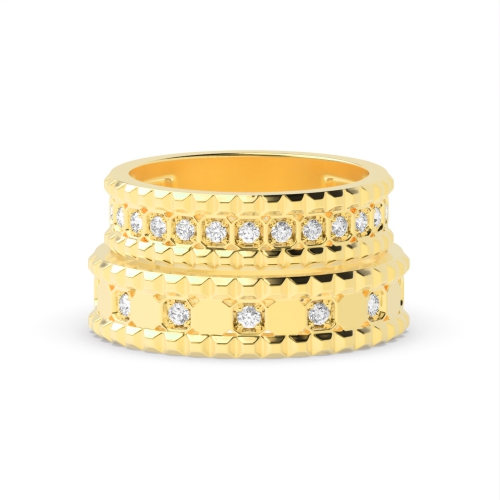 Channel Setting Round Yellow Gold Matching band Couples Engagement Rings