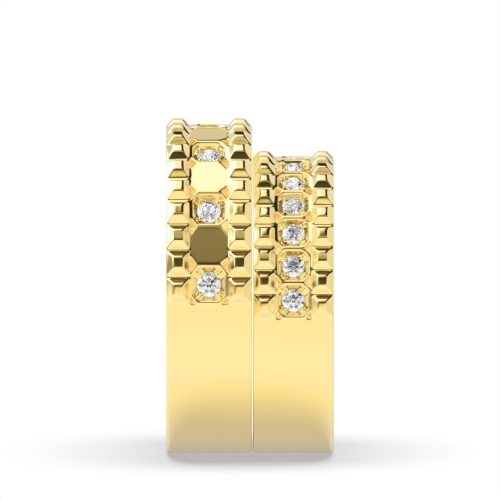 Channel Setting Round Yellow Gold Matching band Couples Engagement Rings