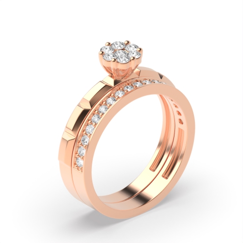 6 Prong Round Rose Gold Matching band Couples Engagement Rings