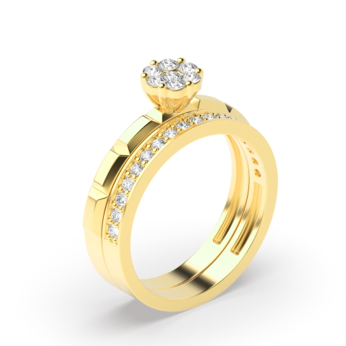 6 Prong Round Yellow Gold Matching band Couples Engagement Rings