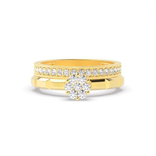 6 Prong Round Yellow Gold Matching band Couples Engagement Rings