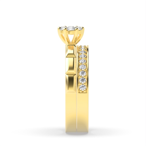 6 Prong Round Yellow Gold Matching band Couples Engagement Rings