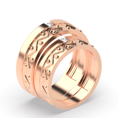 Flush Setting Round Rose Gold Tidesolitaire Couples Engagement Rings