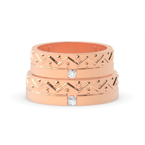 Flush Setting Round Rose Gold Tidesolitaire Couples Engagement Rings