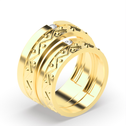Flush Setting Round Yellow Gold Tidesolitaire Couples Engagement Rings