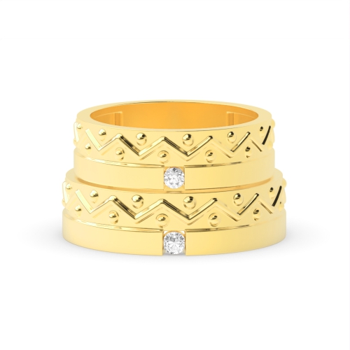 Flush Setting Round Yellow Gold Tidesolitaire Couples Engagement Rings
