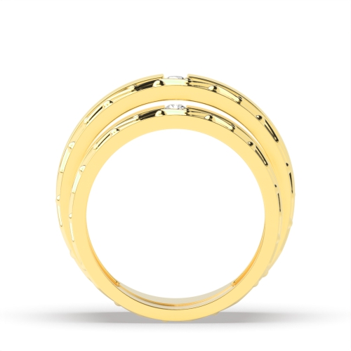 Flush Setting Round Yellow Gold Tidesolitaire Couples Engagement Rings