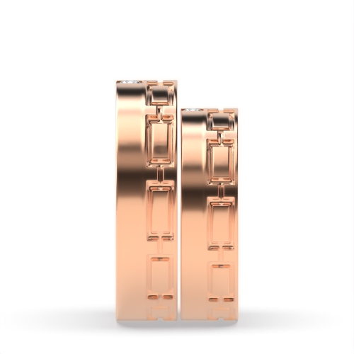 Flush Setting Round Rose Gold Fullradiantique Couples Engagement Rings