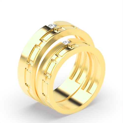 Flush Setting Round Yellow Gold Fullradiantique Couples Engagement Rings