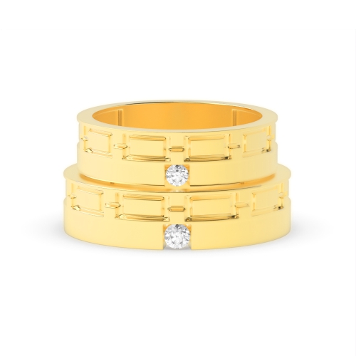 Flush Setting Round Yellow Gold Fullradiantique Couples Engagement Rings
