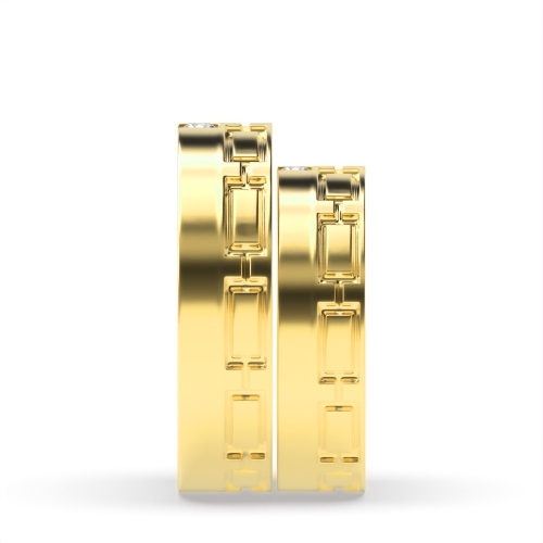 Flush Setting Round Yellow Gold Fullradiantique Couples Engagement Rings