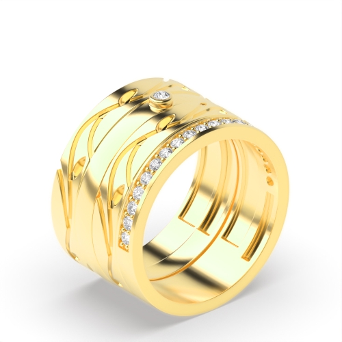 Pave Setting Round Yellow Gold Couple designer Couples Engagement Rings