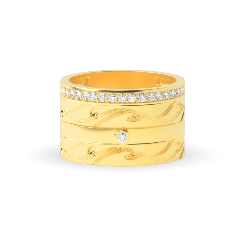 Pave Setting Round Yellow Gold Couple designer Couples Engagement Rings