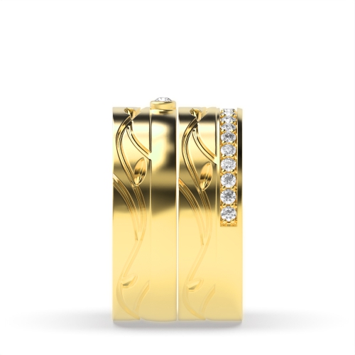 Pave Setting Round Yellow Gold Couple designer Couples Engagement Rings