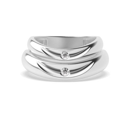 flush setting round shape diamond curve design couple band ring