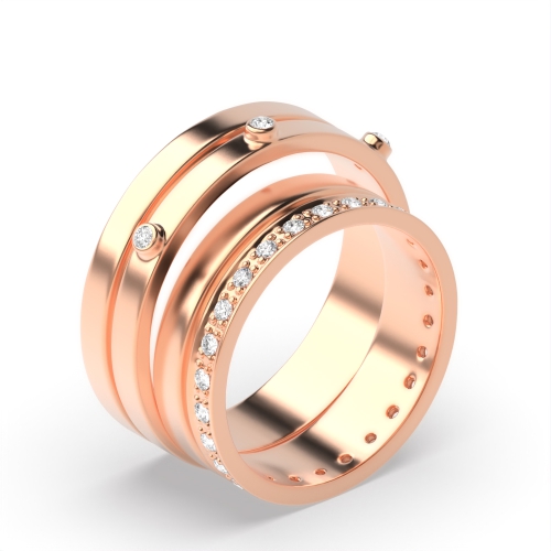 pave and bezel setting round shape diamond eternity style couple band ring