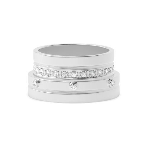 pave and bezel setting round shape diamond eternity style couple band ring