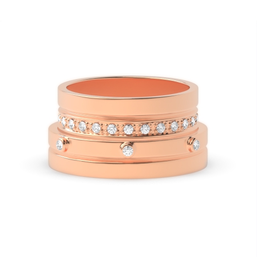 Pave Setting Round Rose Gold Perennial Couples Engagement Rings