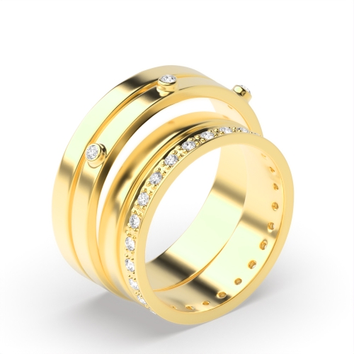 Pave Setting Round Yellow Gold Perennial Couples Engagement Rings