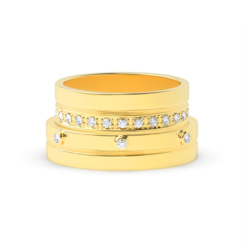 Pave Setting Round Yellow Gold Perennial Couples Engagement Rings