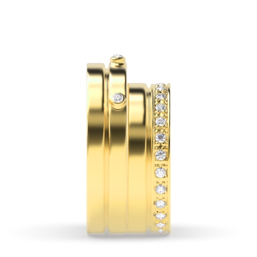 Pave Setting Round Yellow Gold Perennial Couples Engagement Rings