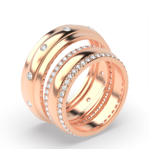 Flush Setting Round Rose Gold Whisperradiant Couples Engagement Rings