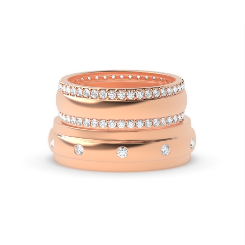 Flush Setting Round Rose Gold Whisperradiant Couples Engagement Rings