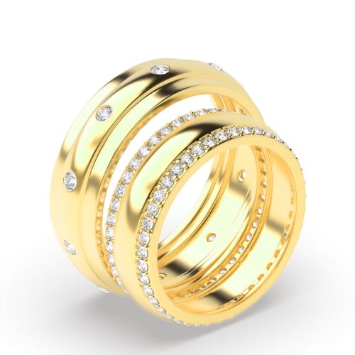 Flush Setting Round Yellow Gold Whisperradiant Couples Engagement Rings