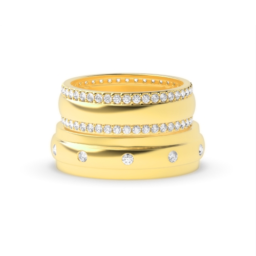 Flush Setting Round Yellow Gold Whisperradiant Couples Engagement Rings