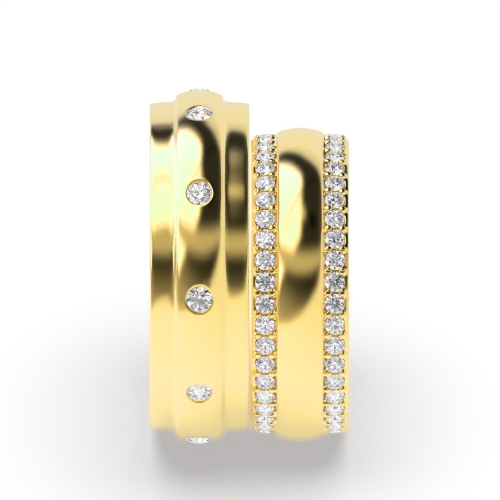 Flush Setting Round Yellow Gold Whisperradiant Couples Engagement Rings