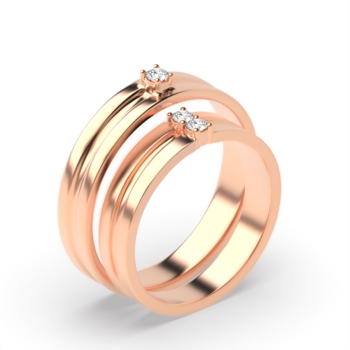 Buy 4 Prong Round Shape Diamond Simple Couple Band Ring - Abelini
