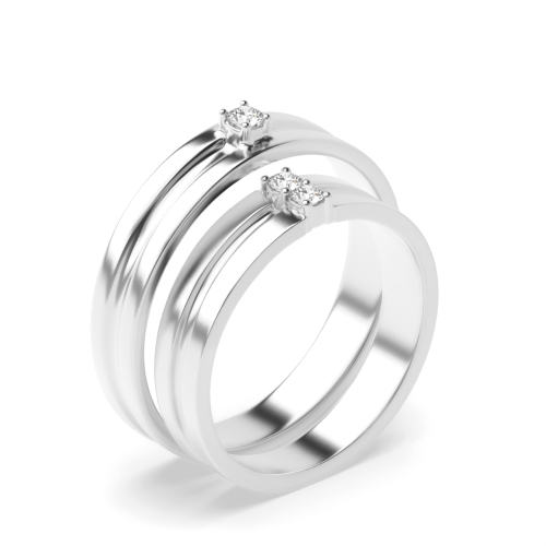4 prong round shape diamond simple couple band ring