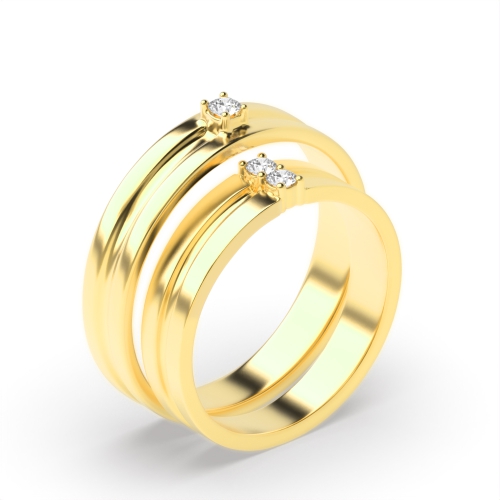 4 Prong Round Yellow Gold Simple couple band Couples Engagement Rings