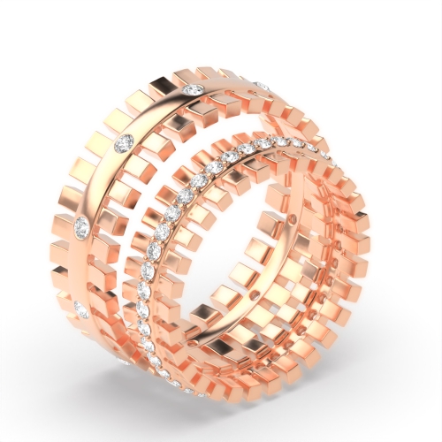 4 Prong And Bezel Setting Round Shape Unique Style Couple Ring