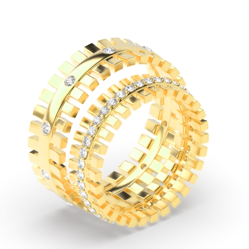 4 Prong And Bezel Setting Round Shape Unique Style Couple Ring