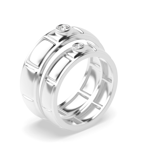 bezel setting round shape diamond simple couple band ring