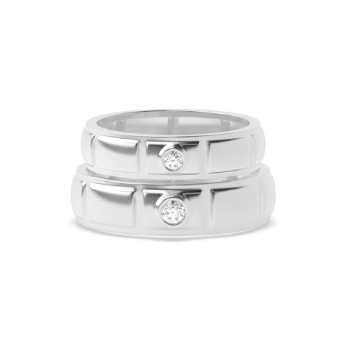 bezel setting round shape diamond simple couple band ring