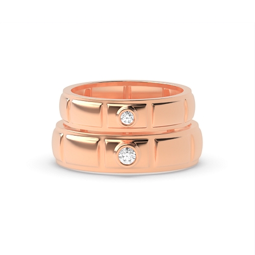 Bezel Setting Round Rose Gold Couple band simple Couples Engagement Rings