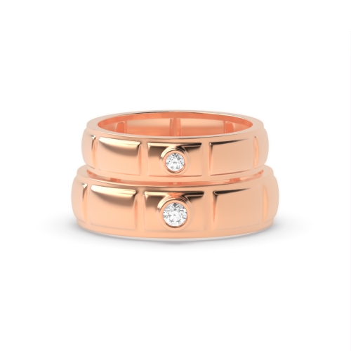 Bezel Setting Round Rose Gold Couple band simple Couples Engagement Rings