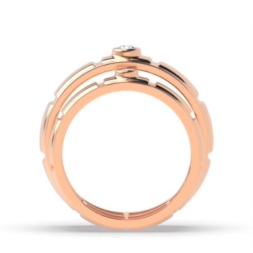 Bezel Setting Round Rose Gold Couple band simple Couples Engagement Rings
