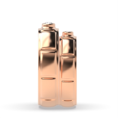 Bezel Setting Round Rose Gold Couple band simple Couples Engagement Rings