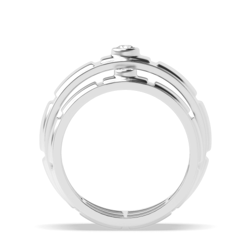 Bezel Setting Round White Gold Simple Couple Band Wedding Diamond Ring