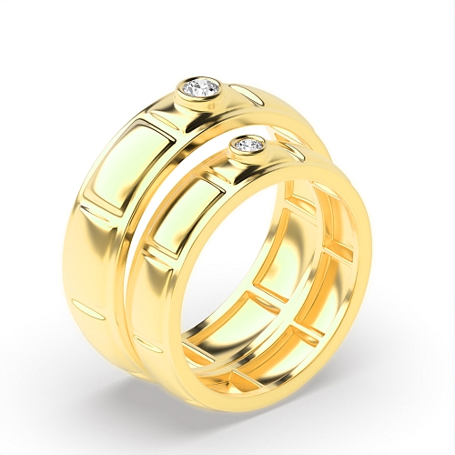 Bezel Setting Round Yellow Gold Couple band simple Couples Engagement Rings